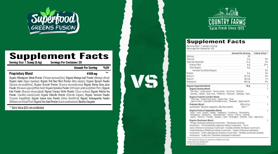 Comparing Superfood Greens Fusion and Country Farms Super Greens Powder